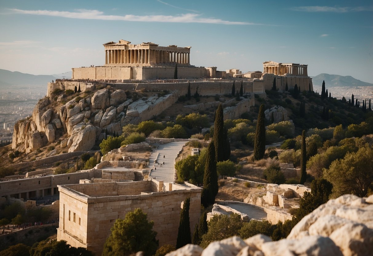 The Acropolis of Athens stands majestically atop a rocky hill, with the iconic Parthenon temple dominating the skyline. Surrounding ancient ruins and breathtaking views make it a must-see cultural destination